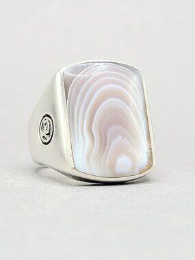 David Yurman Long Rectangular Inlay Ring in Sterling Silver w/ Botswana Agate